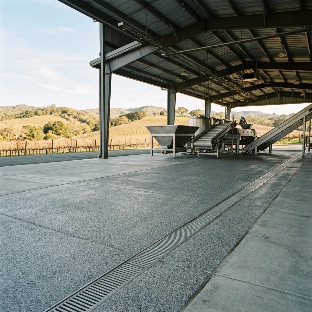 Winery Crush Pad Flooring: Slope, Traction, Acid and Timing Winery Crush Pad Flooring: Slope, Traction, Acid and Timing